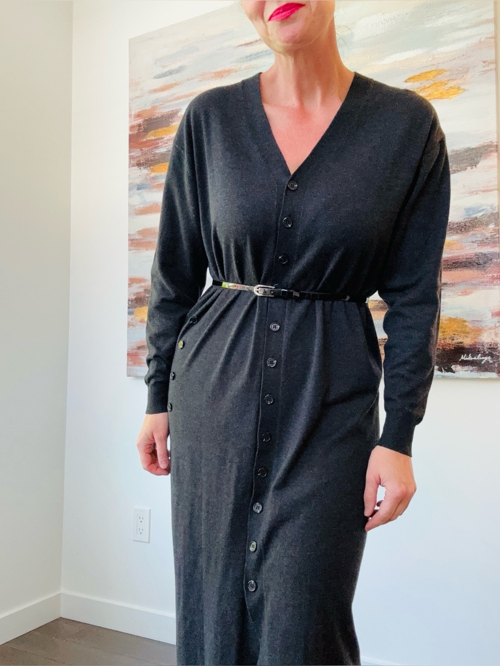ZARA Charcoal Grey Lightweight Sweater Knit Midi Dress Size Small (Fits M/L)
